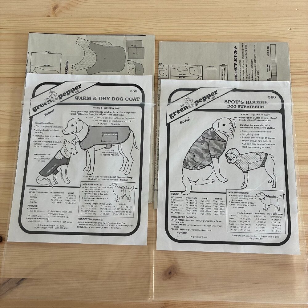 The Green Pepper: [553] Warm & Dry Dog Coat + [560] Dog Sweatshirt Patterns